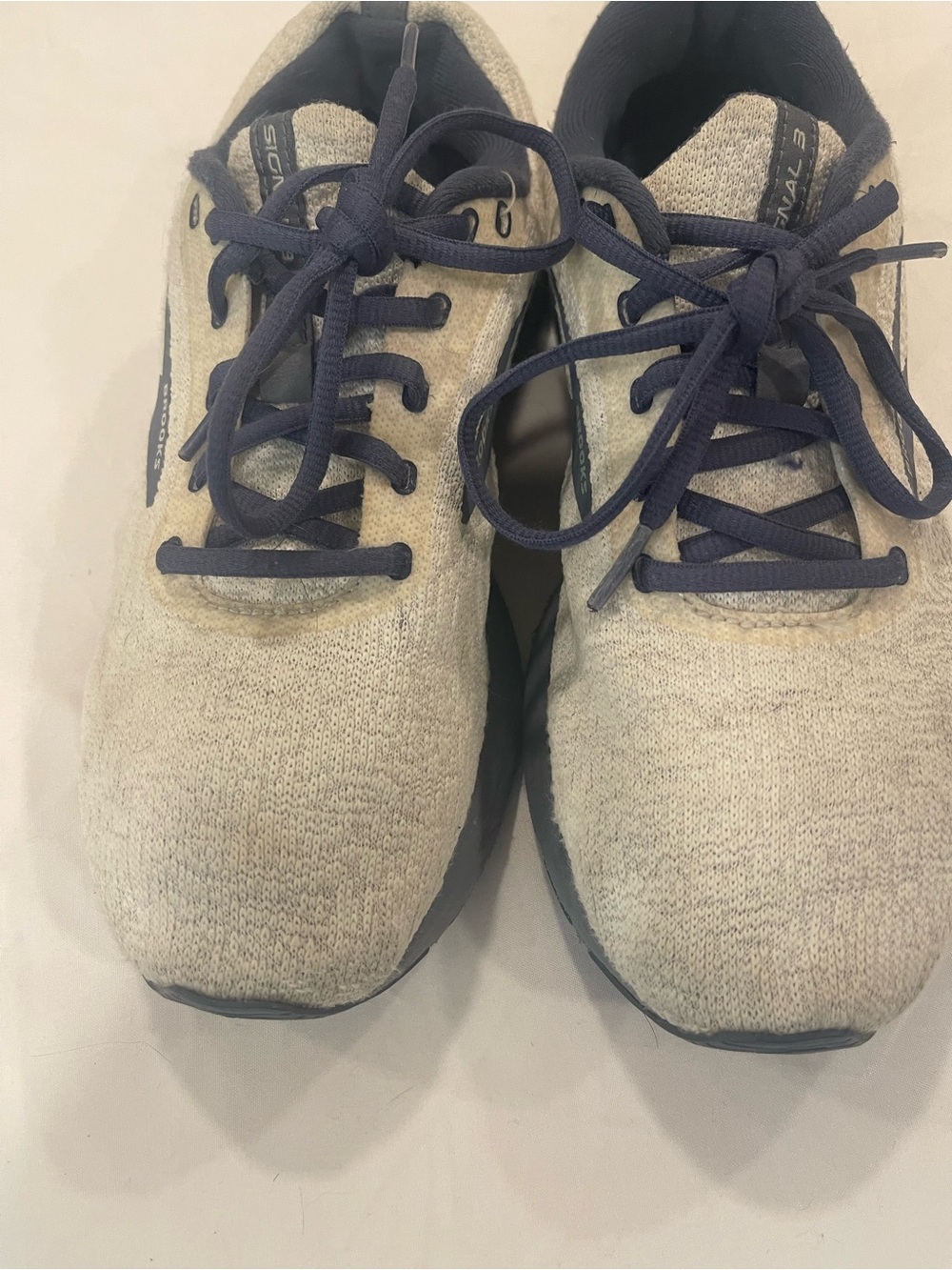 Brooks Neutral Knit Athletic Sneakers in Beige and Navy